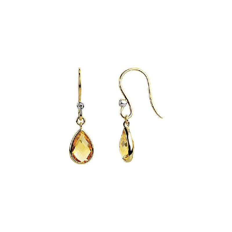 Ladies earrings exclusive editions-Citrine Teardrop & Diamond Dangle Earrings in 14k Yellow Gold