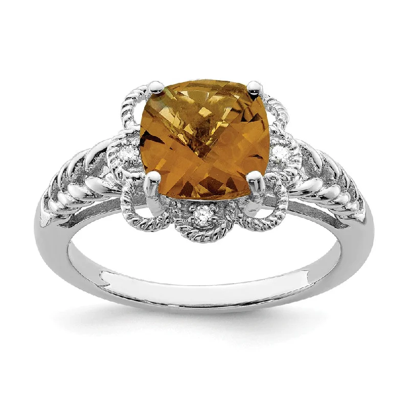 Ladies rings lightweight feel-Whiskey Quartz & .04 Ctw Diamond Scalloped Sterling Silver Ring