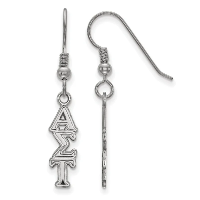 Ladies earrings geometric shapes-Sterling Silver Small Alpha Sigma Tau Dangle Earrings