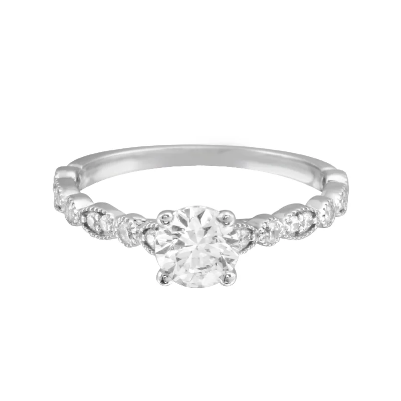 Ladies engagement rings oval designs-Round Solitaire Diamond with Marquise Band Engagement Ring