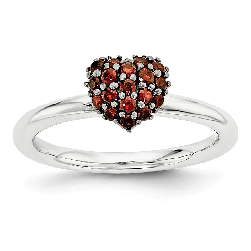 Ladies rings thumb designs-Sterling Silver Garnet Cluster Stackable Expressions 8mm Heart Ring