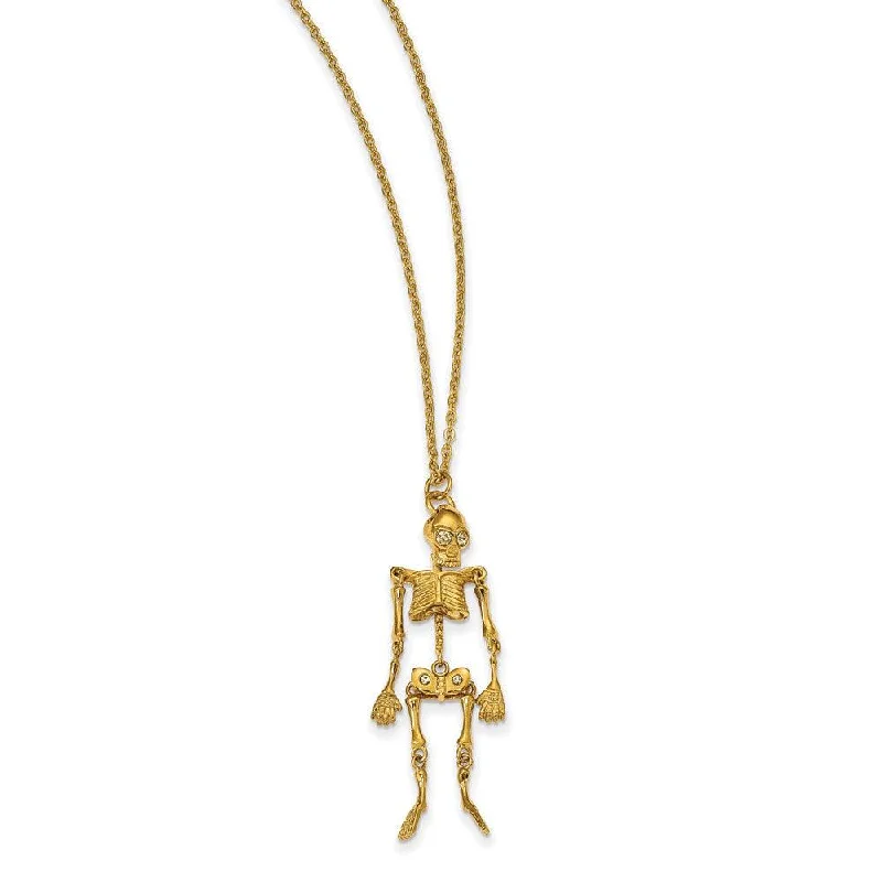 Ladies necklaces steel options-Stainless Steel Yellow IP-plated Crystal Skeleton w/ 2 inch ext Necklace