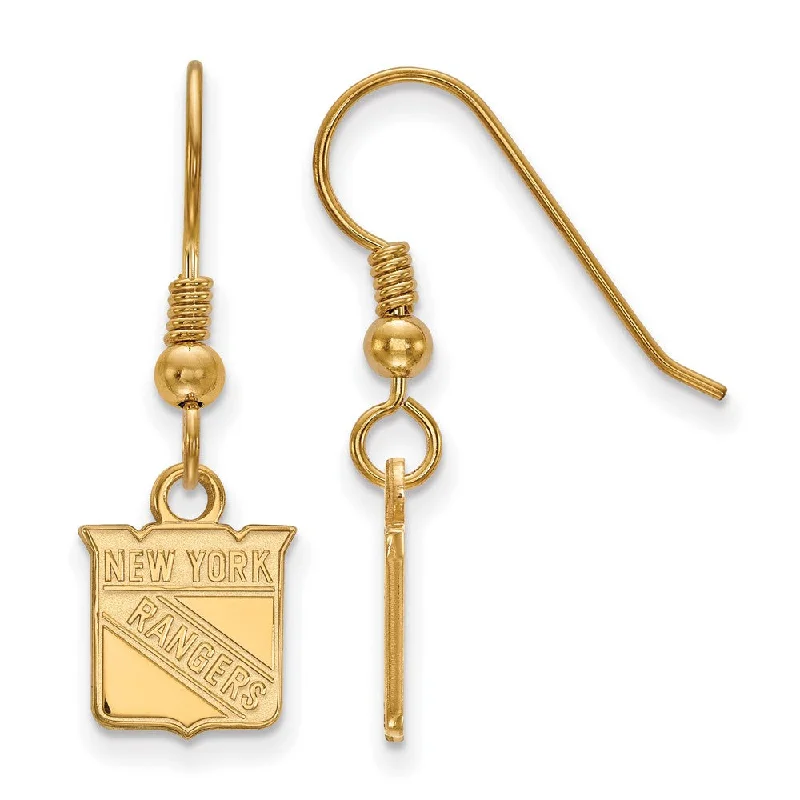 Ladies earrings rose gold-SS 14k Yellow Gold Plated NHL New York Rangers XS Dangle Earrings