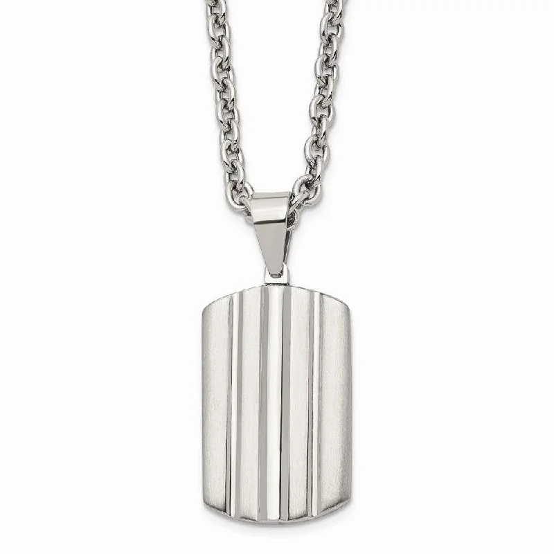 Ladies necklaces bespoke options-Stainless Steel Brushed and Polished Grooved Dogtag Necklace