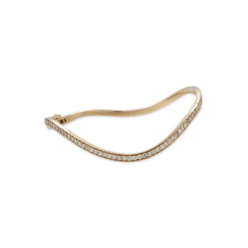 Ladies bracelets pearl details-PAVE DIAMOND WAVE BANGLE BRACELET