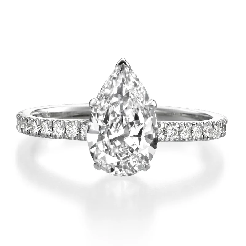 Ladies engagement rings retro vibes-1.85 ct Pear Shaped Diamond Engagement Ring