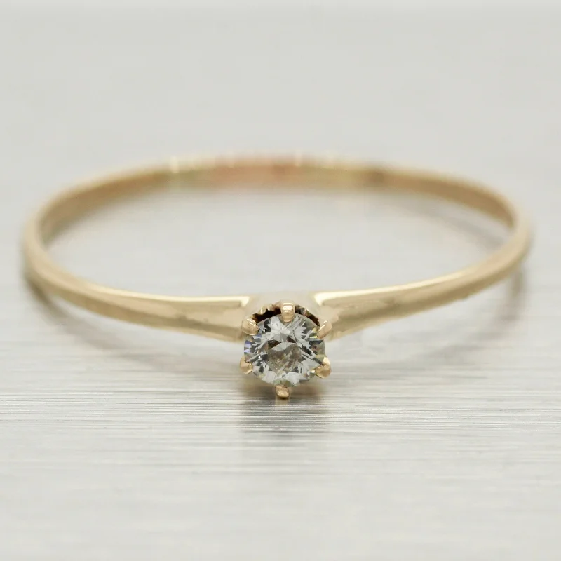 Ladies engagement rings price options-Vintage 0.10ct Round Diamond Solitaire Engagement Ring - 14k Yellow Gold