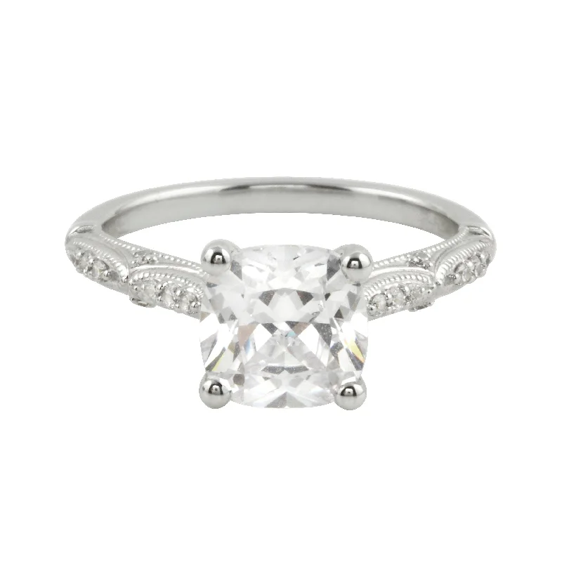 Ladies engagement rings natural stones-Vintage-Inspired Cushion Cut Diamond Engagement Ring