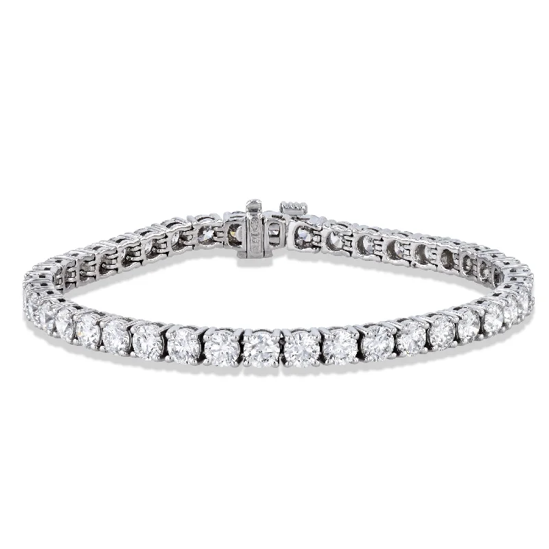 Ladies bracelets birthday treats-Round Brilliant 9.56ct Diamond White Gold Tennis Bracelet