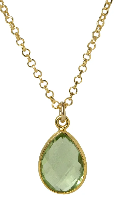 Ladies necklaces gold finishes-Peridot Green Teardrop Bezel Necklace