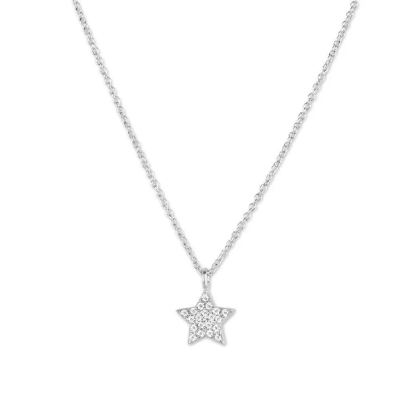 Ladies necklaces white gold-Sterling Silver Small Micro Pave Star Necklace