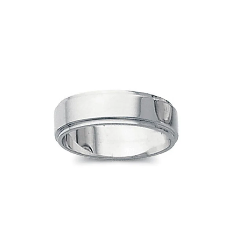 Ladies rings fashion trends-5mm Flat Ridged Edge Wedding Band in 14k White Gold