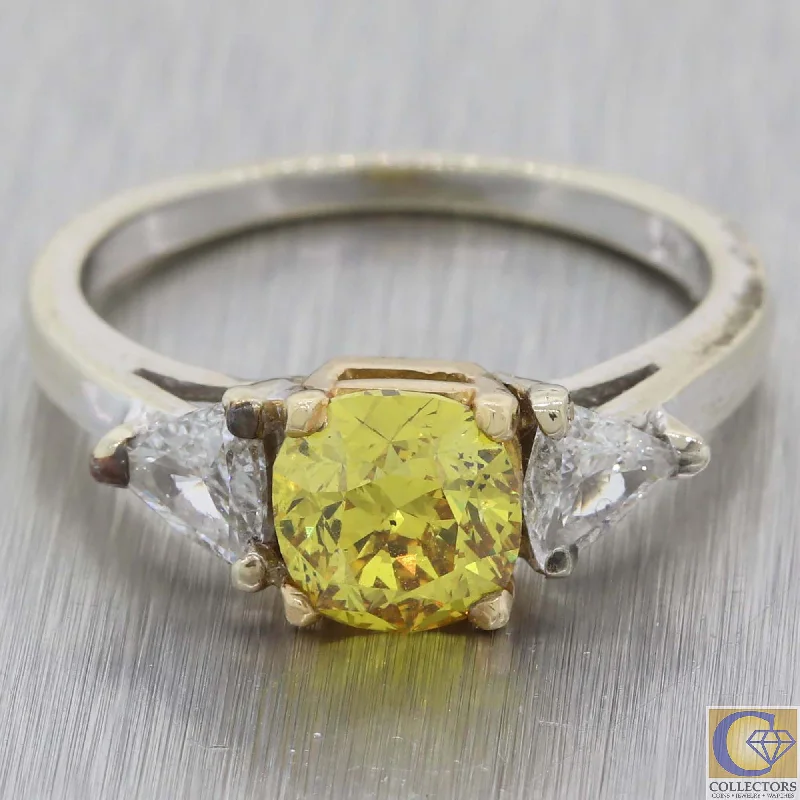 Ladies engagement rings celebrity looks-Vtg. Estate 14k White Gold 1.86ctw Fancy Yellow Trillion Diamond Engagement Ring