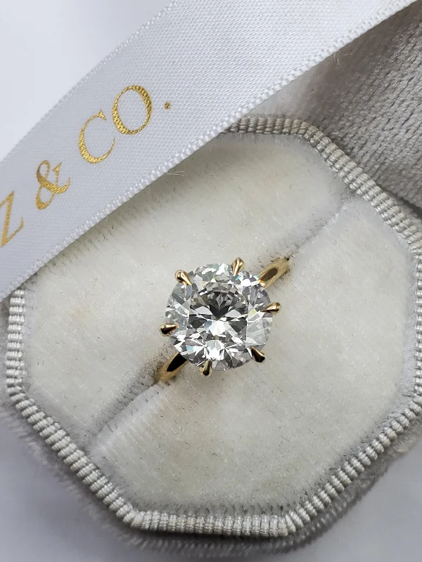 Ladies engagement rings promo deals-3.05 Carats Lab Grown Round Brilliant Cut Solitaire Diamond Engagement Ring in Yellow Gold