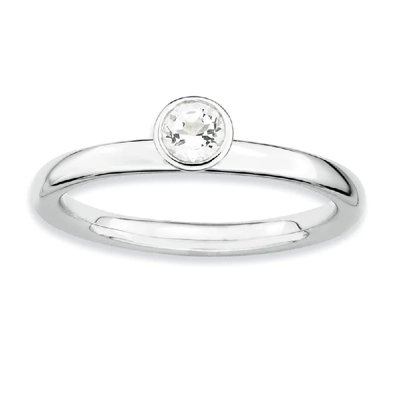 Ladies rings European flair-Stackable High Profile 4mm White Topaz Silver Ring