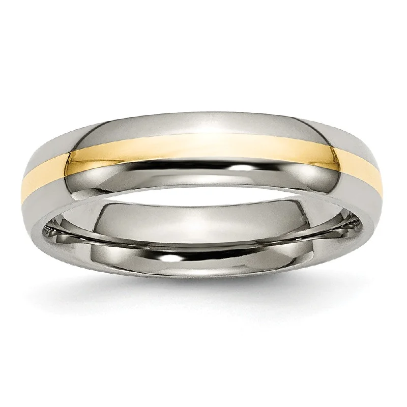 Ladies rings cute looks-Titanium and 14K Gold, 5mm Striped Unisex Standard Fit Band