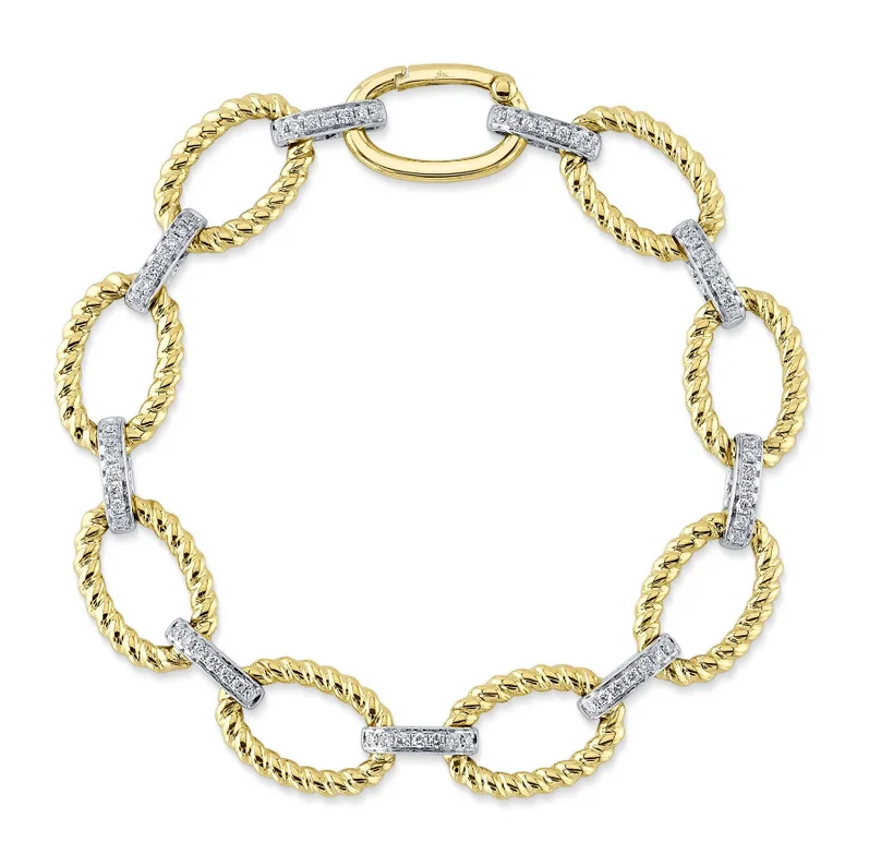 Ladies bracelets European charm-Yellow and White Gold Diamond Link Bracelet