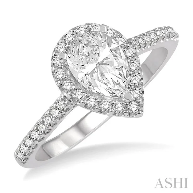 Ladies engagement rings heart cuts-1/4 Ctw Pear Shape Semi-Mount Diamond Engagement Ring in 14K White Gold