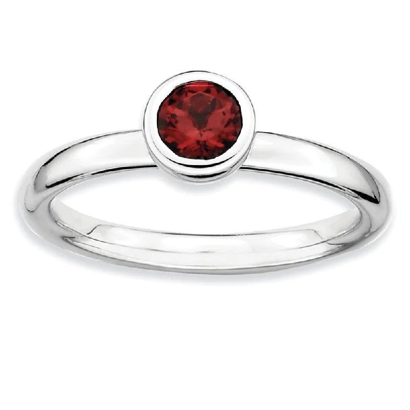 Ladies rings age suitability-Sterling Silver & Garnet Stackable Low Profile 5mm Solitaire Ring