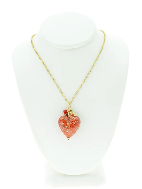 Ladies necklaces premium brands-Red Aventurina Venetian Glass Heart Necklace