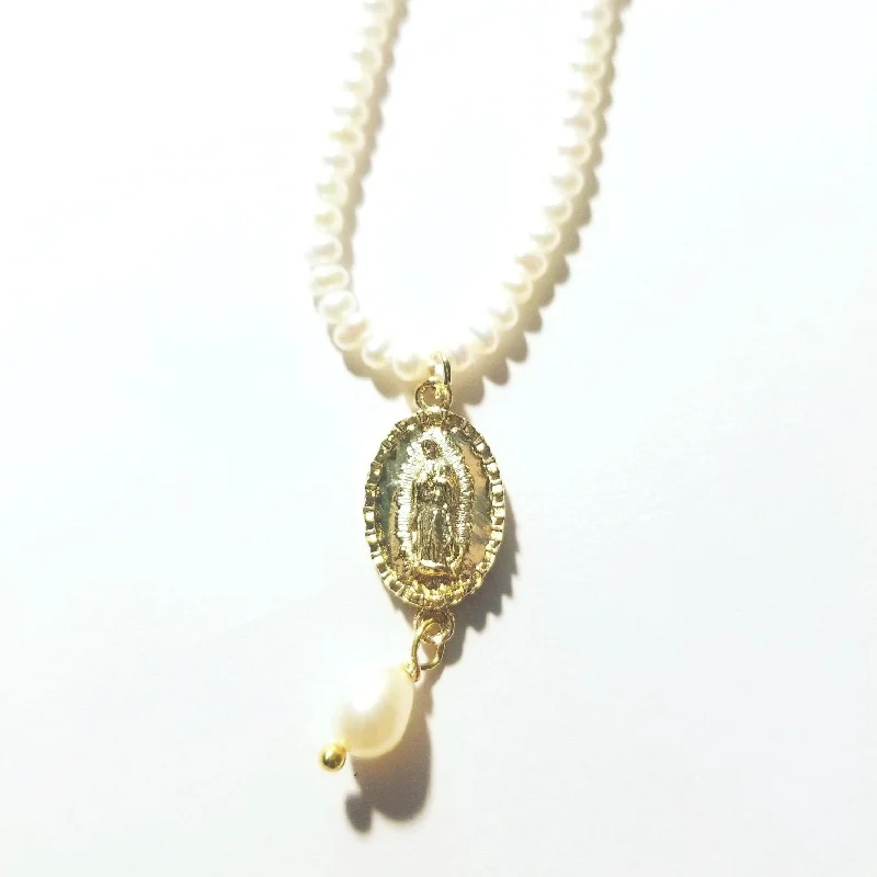 Ladies necklaces hot picks-Virgen de Guadalupe Pearl Necklace