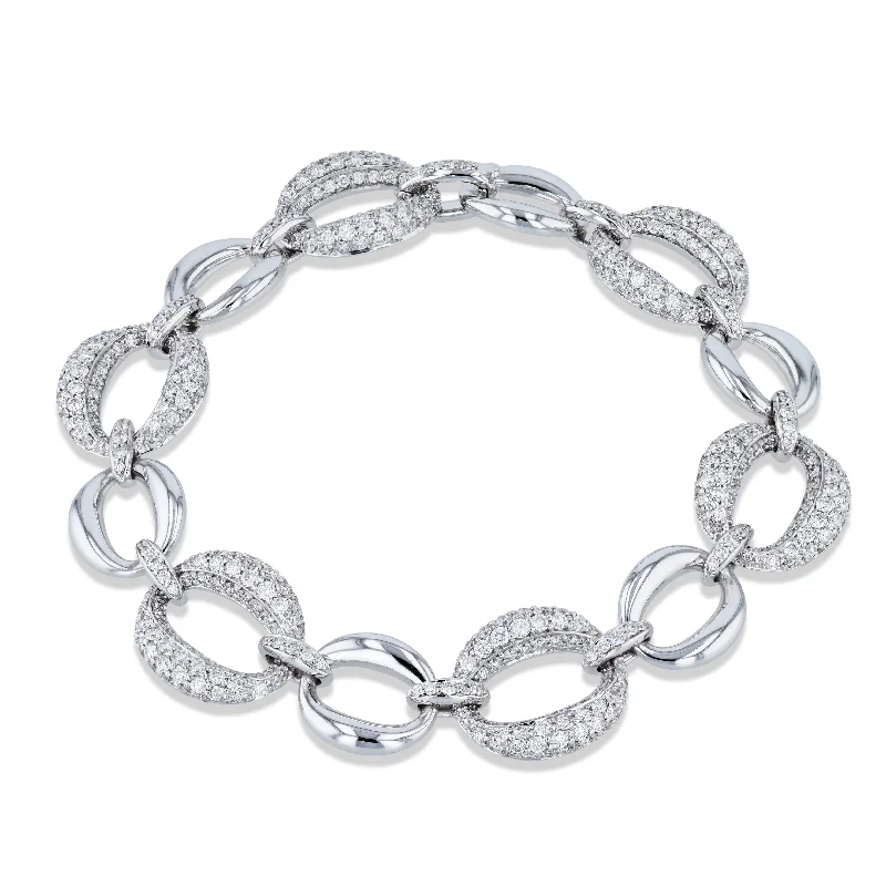 Ladies bracelets graceful appeal-Diamond Pave 18K White Gold Link Bracelet