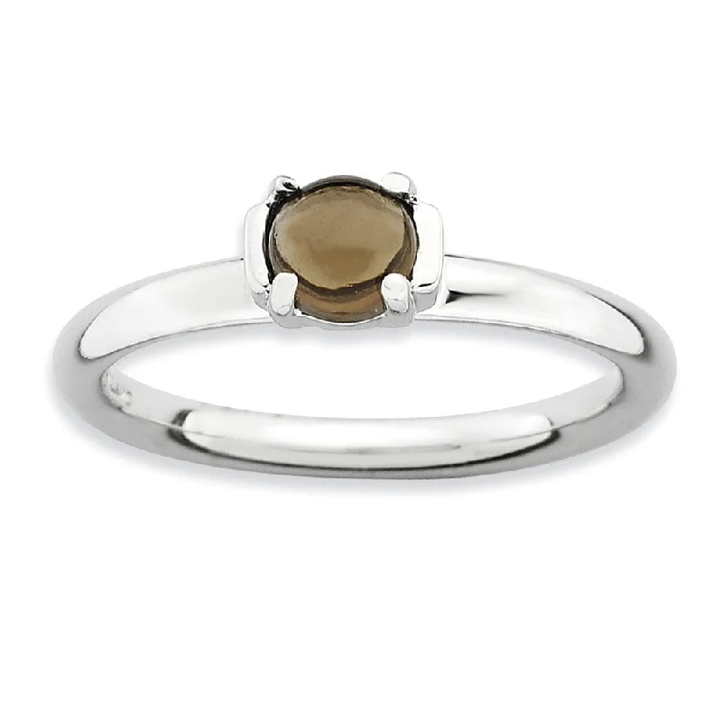 Ladies rings silver finishes-Silver Stackable Smokey Quartz Ring