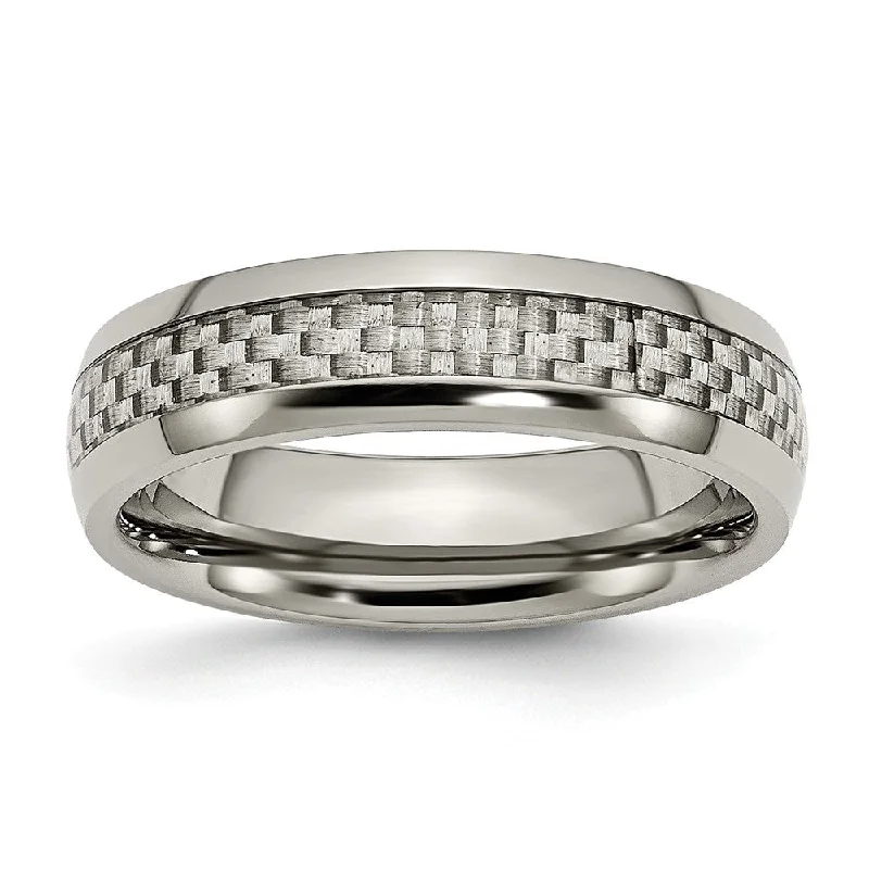 Ladies rings proposal gifts-6mm Titanium and Gray Carbon Fiber Domed Polished Band