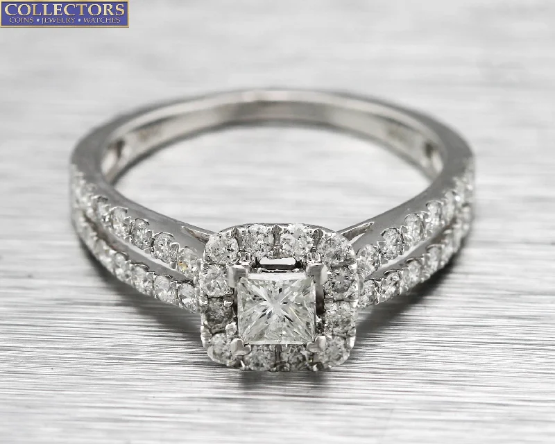 Ladies engagement rings diamond cuts-Ladies 14K White Gold 0.94ctw Princess Cut Diamond Split Band Engagement Ring