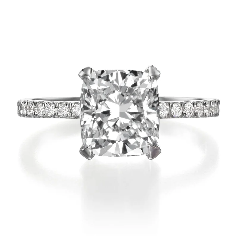 Ladies engagement rings designer pieces-2.61 ct Cushion Cut Diamond Engagement Ring