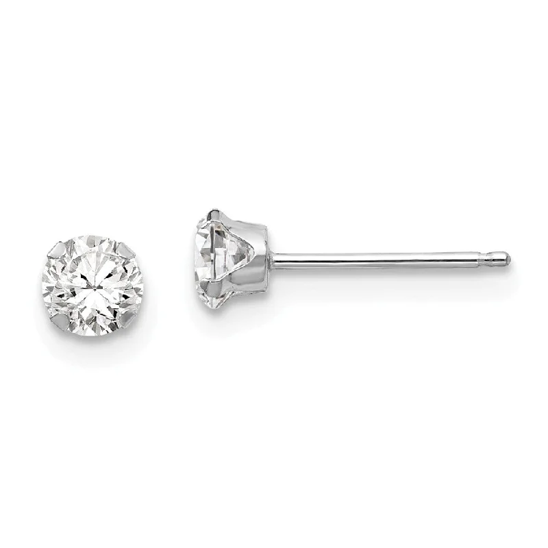 Ladies earrings geometric shapes-4mm Round Cubic Zirconia Stud Earrings in 14k White Gold