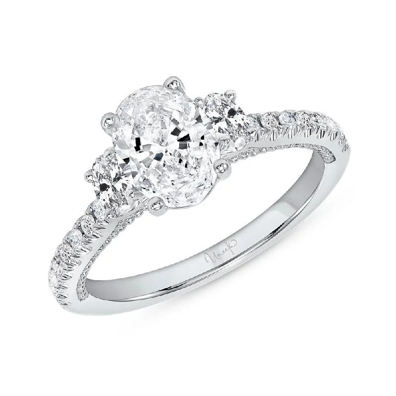 Ladies engagement rings delicate bands-Uneek Us Collection Three-Stone Oval Shaped Engagement Ring