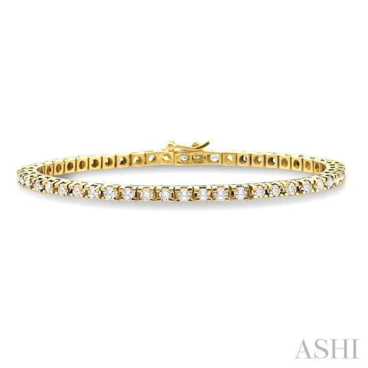 Ladies bracelets stylish trends-4 Ctw Square Shape Round Cut Diamond Tennis Bracelet in 14K Yellow Gold