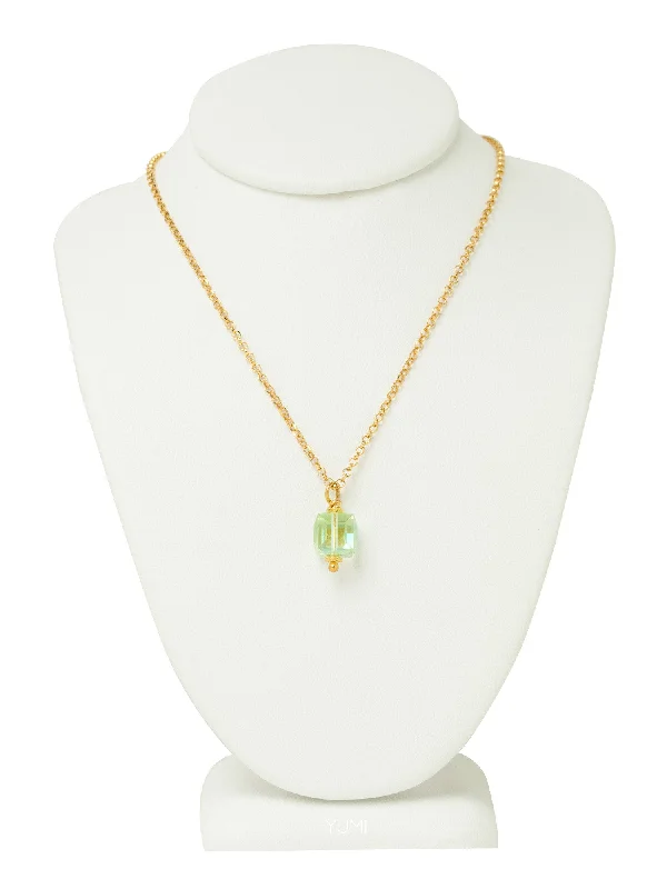 Ladies necklaces shopping sites-Peridot Green Crystal Cube Necklace