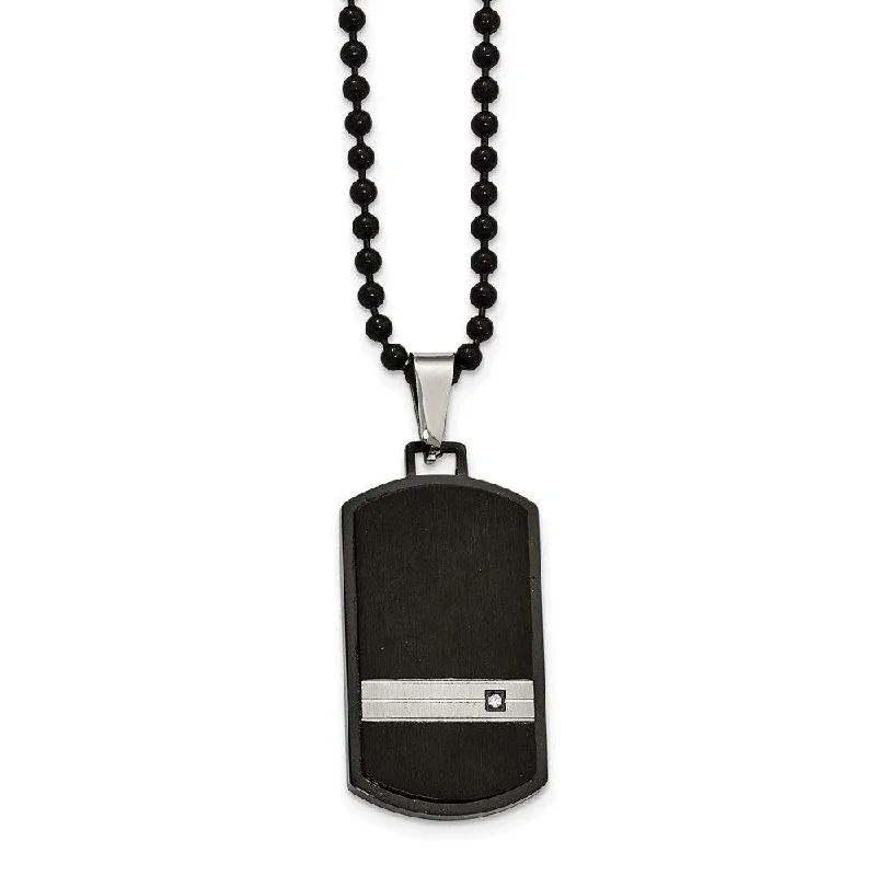 Ladies necklaces young vibes-Stainless Steel Brushed and Polished Blk IP CZ Dogtag Necklace