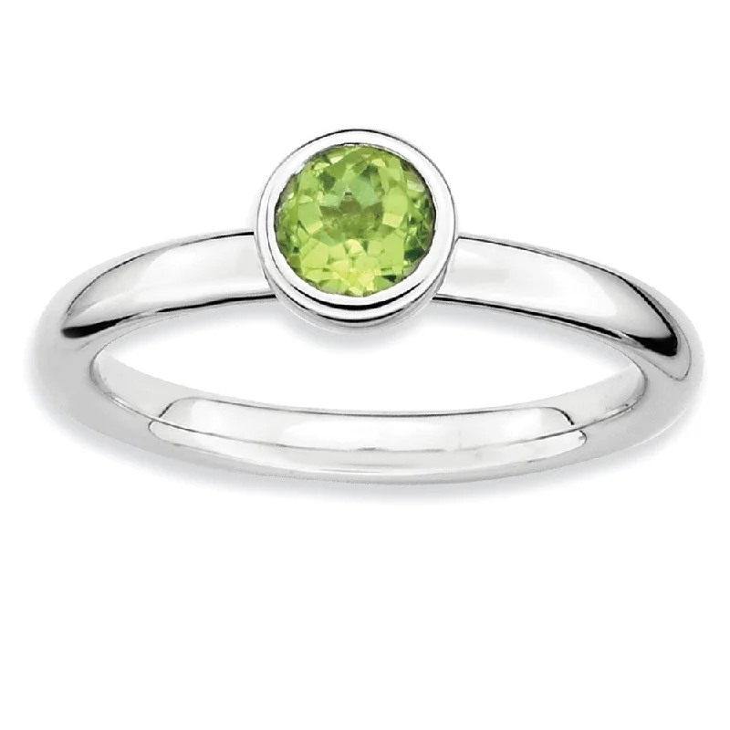 Ladies rings silver finishes-Stackable Low Profile 5mm Peridot Silver Ring