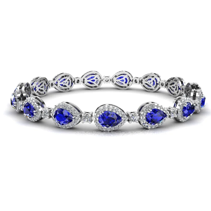 Ladies bracelets gold designs-Halo Pear Shape 9 Carat Diamond and Sapphire Bracelet BRHAPSS