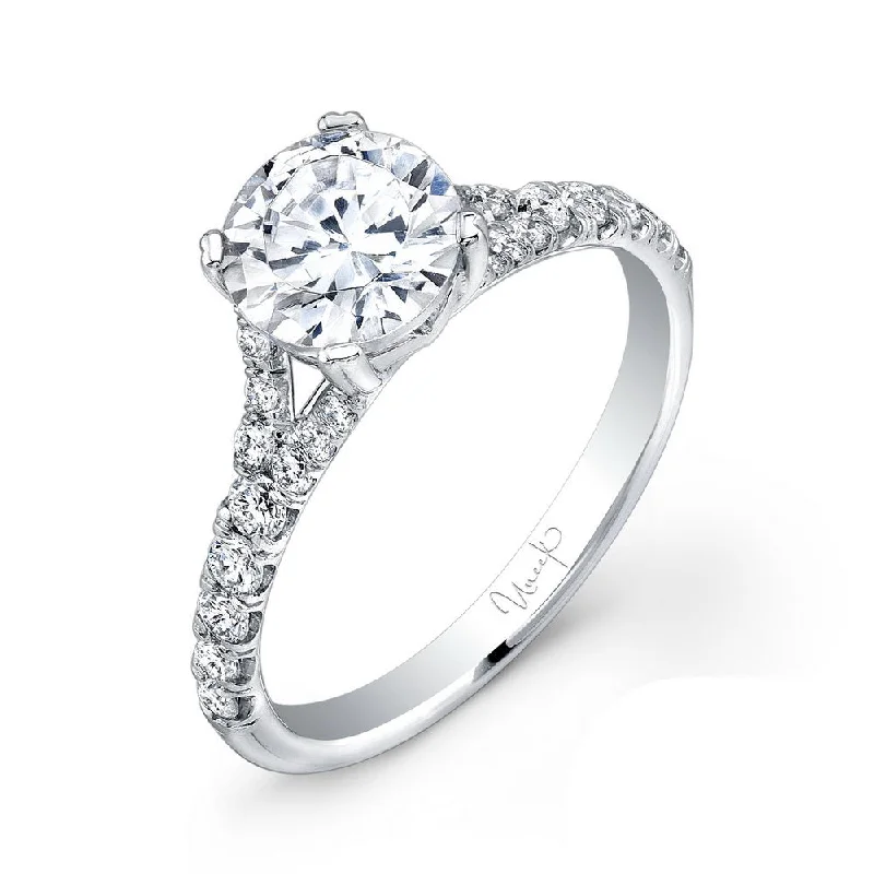 Ladies engagement rings natural stones-Uneek Contemporary Round Diamond No-Halo Engagement Ring with Split Upper Shank