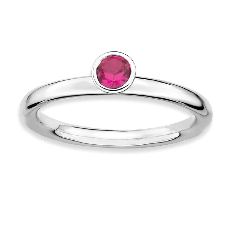 Ladies rings mature appeal-Stackable High Profile 4mm Created Ruby Sterling Silver Ring