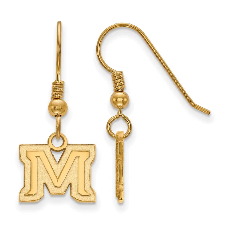 Ladies earrings rare collectibles-14k Gold Plated Silver Montana State University Dangle Earrings