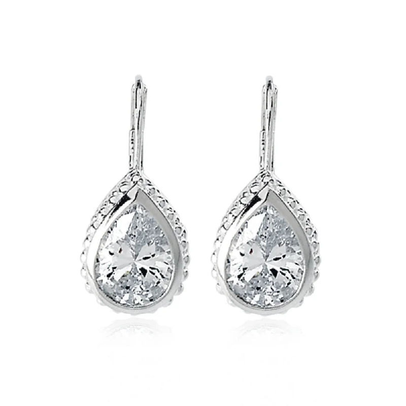 Ladies earrings sleek modern-Teardrop Earrings with Cubic Zirconia in Sterling Silver