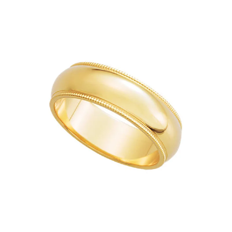 Ladies rings natural stones-6mm Milgrain Edge Domed Band in 14k Yellow Gold