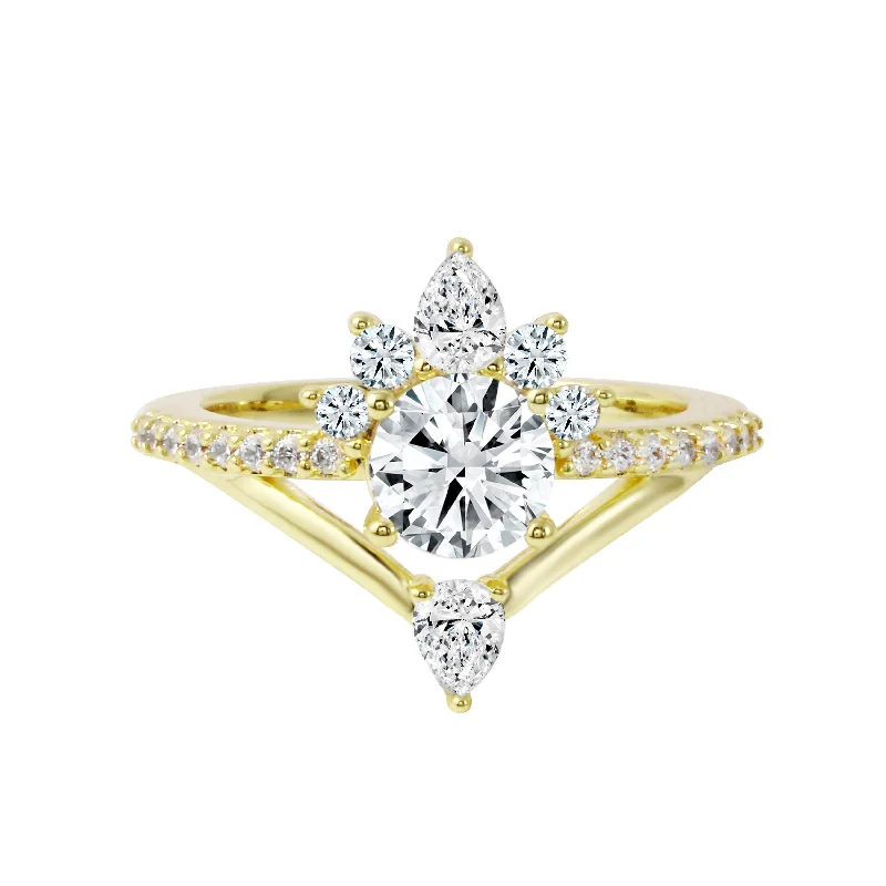 Ladies engagement rings buying guide-Round Diamond Starburst V-Shaped Engagement Ring