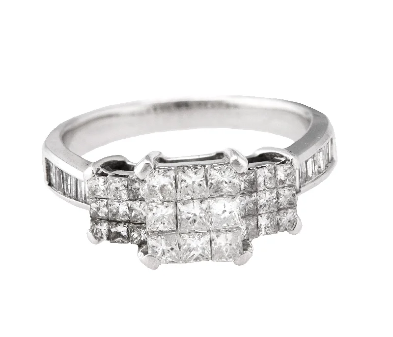 Ladies engagement rings store finds-Ladies 14K White Gold 0.95ctw Princess Cut Diamond Invisible Set Engagement Ring