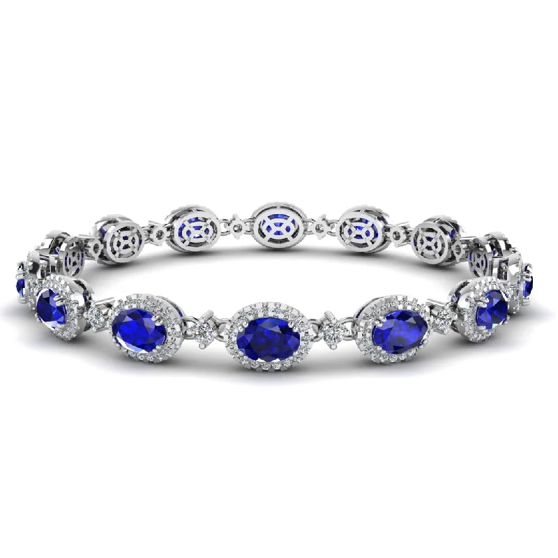 Ladies bracelets hot picks-Oval Shape 9 Carat Sapphire Center Featuring Diamond Halo Bracelet BRHAOCS