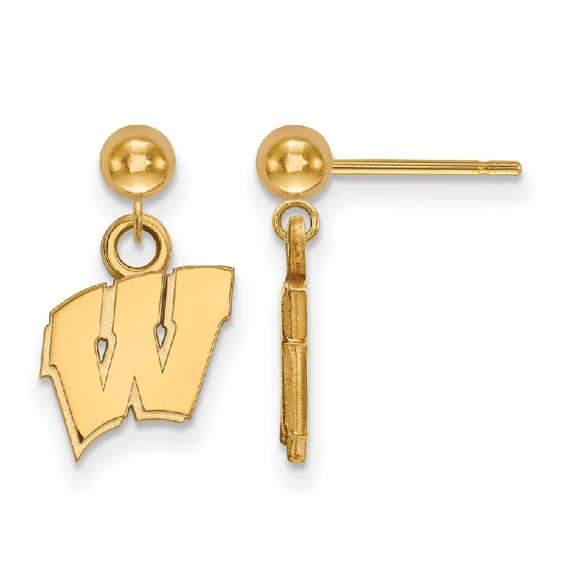 Ladies earrings winter designs-14k Yellow Gold University of Wisconsin Ball Dangle Earrings