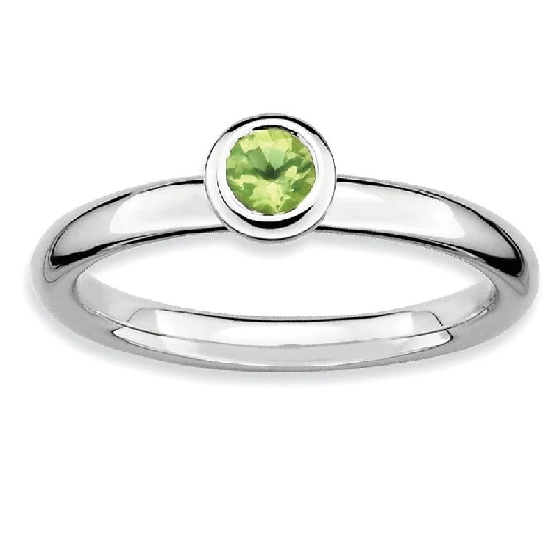 Ladies rings investment value-Stackable Low Profile 4mm Peridot Silver Ring