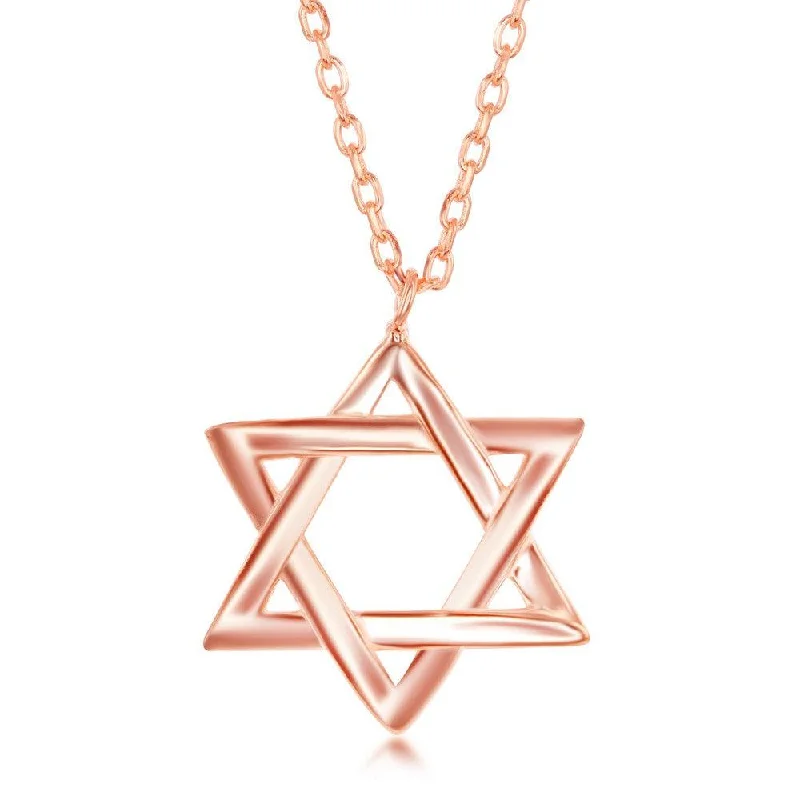 Ladies necklaces faux jewels-Sterling Silver Star of David Necklace - Rose Gold Plated