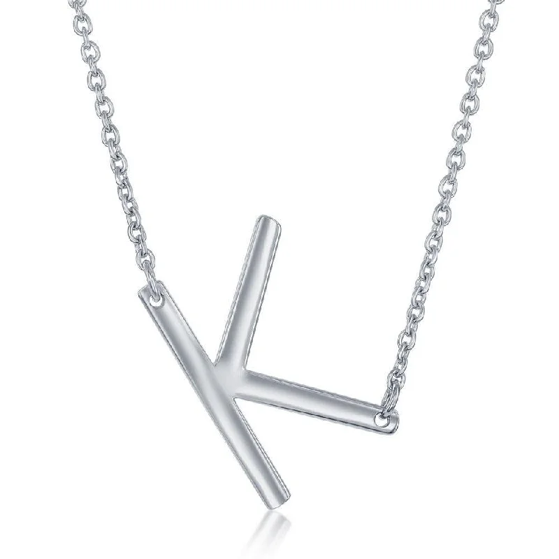 Ladies necklaces work wear-Sterling Silver Sideways K Initial Necklace