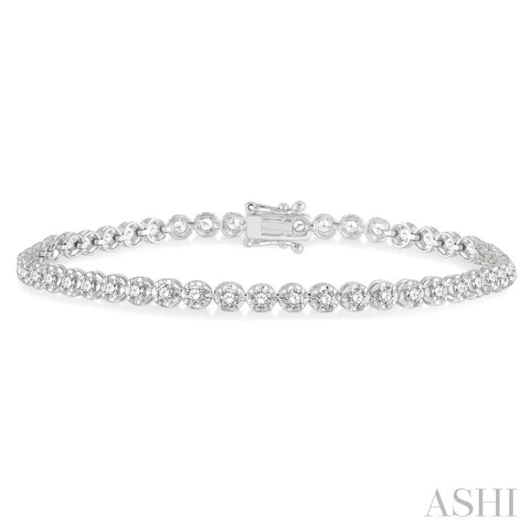 Ladies bracelets graceful appeal-2 Ctw Round Cut Diamond Illusion Bracelet in 10K White Gold